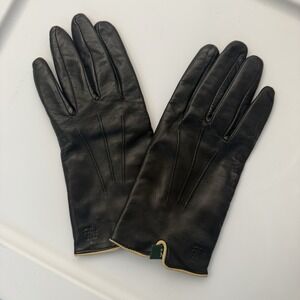 Lauren Ralph Lauren Genuine Leather Gloves Tan Trim Black Womens Size L Large